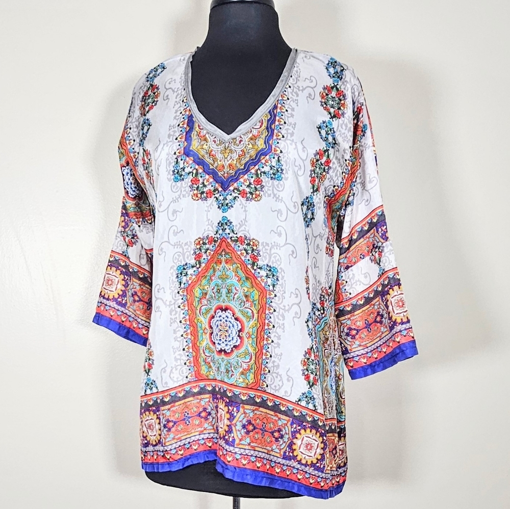 Johnny Was Silk Tunic Top Cover Up S Boho Casual Chic